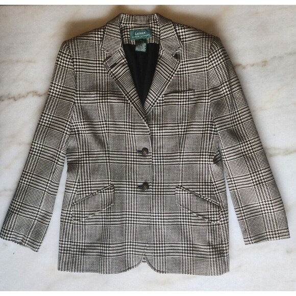 Lauren Ralph Lauren WMN 12 Herringbone Blazer Jacket Wool, Cashmere & Silk Blend - Picture 2 of 13